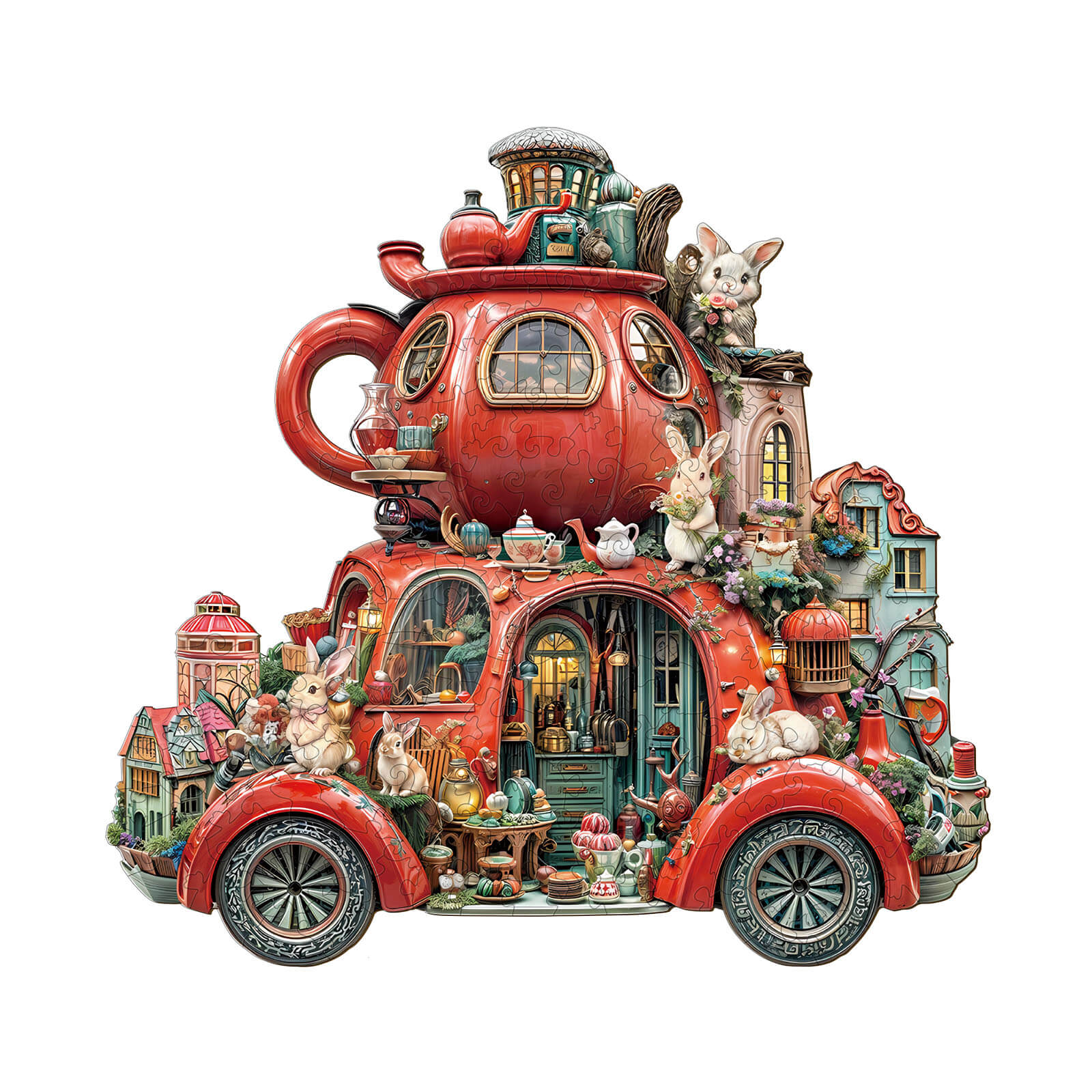 Teacup float rabbit Wooden Jigsaw Puzzle