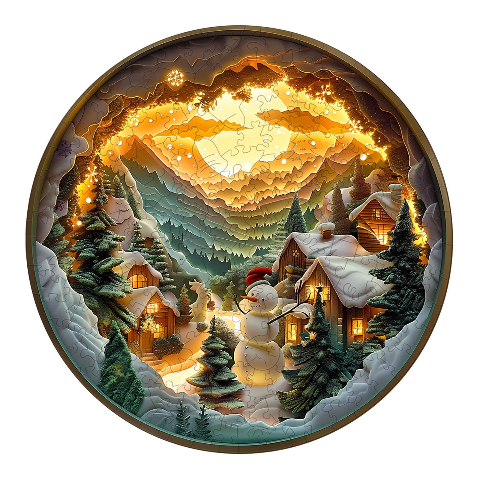 3D Christmas Village Wooden Jigsaw Puzzle