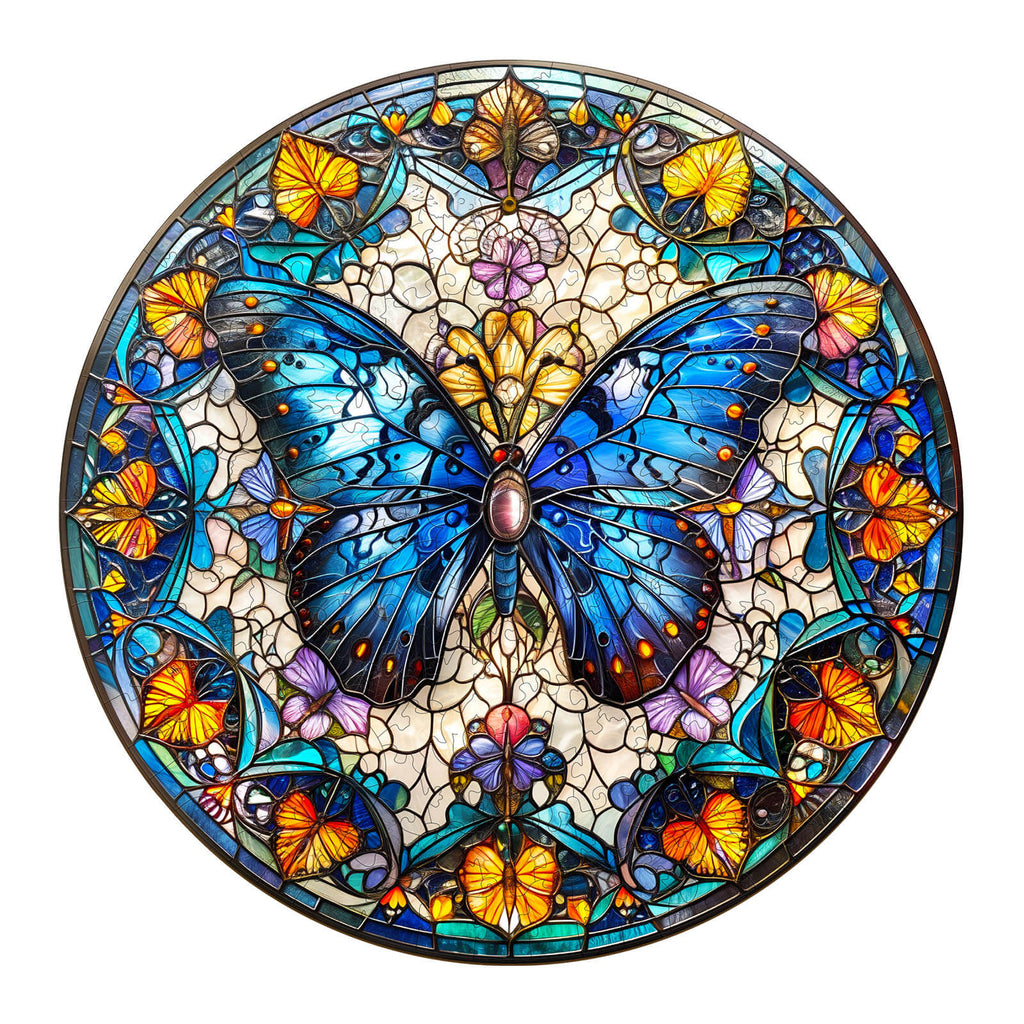 stained glass butterfly-2 Wooden Jigsaw Puzzle