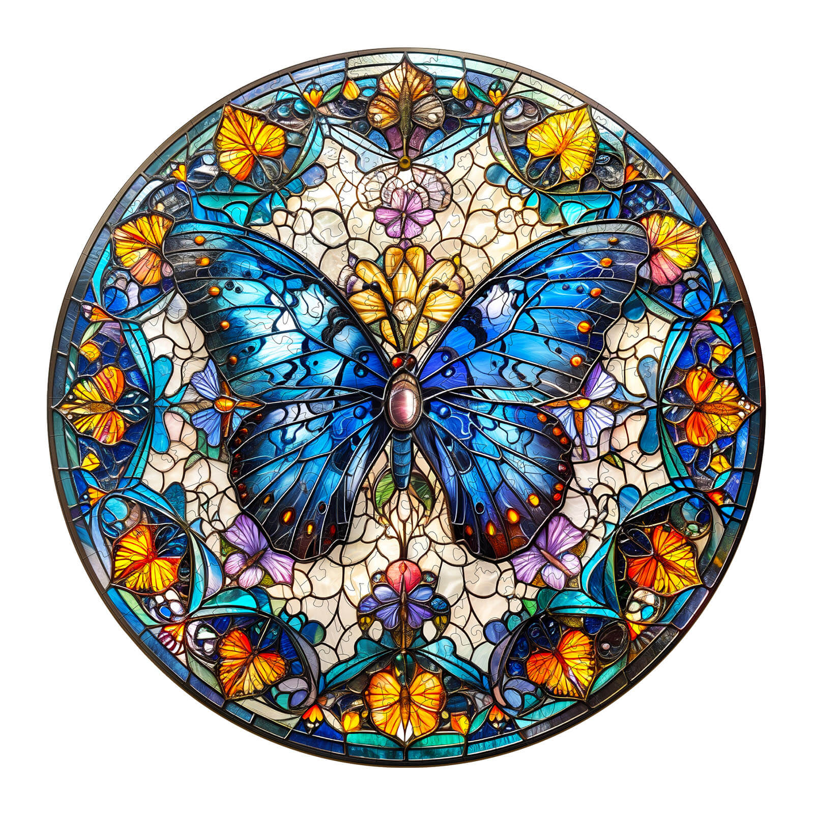 stained glass butterfly-2 Wooden Jigsaw Puzzle