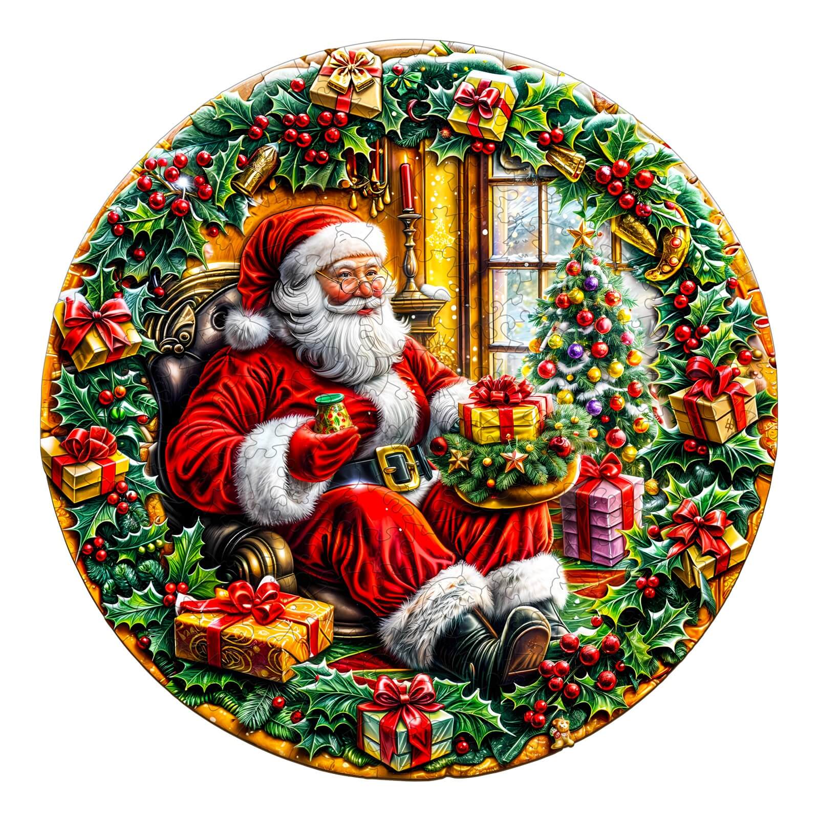 Christmas Wreath Wooden Jigsaw Puzzle