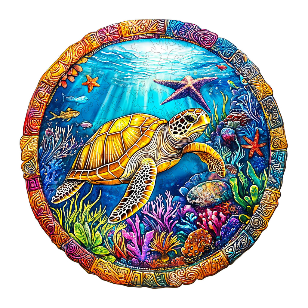 Retro Turtle Wooden Jigsaw Puzzle