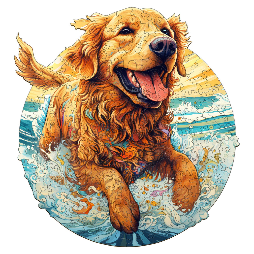 Happy Golden Retriever Wooden Jigsaw Puzzle