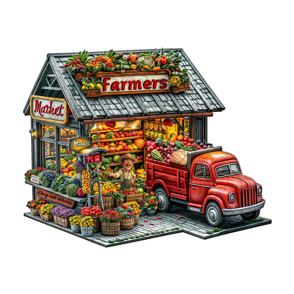 Farmers Market Wooden Jigsaw Puzzle