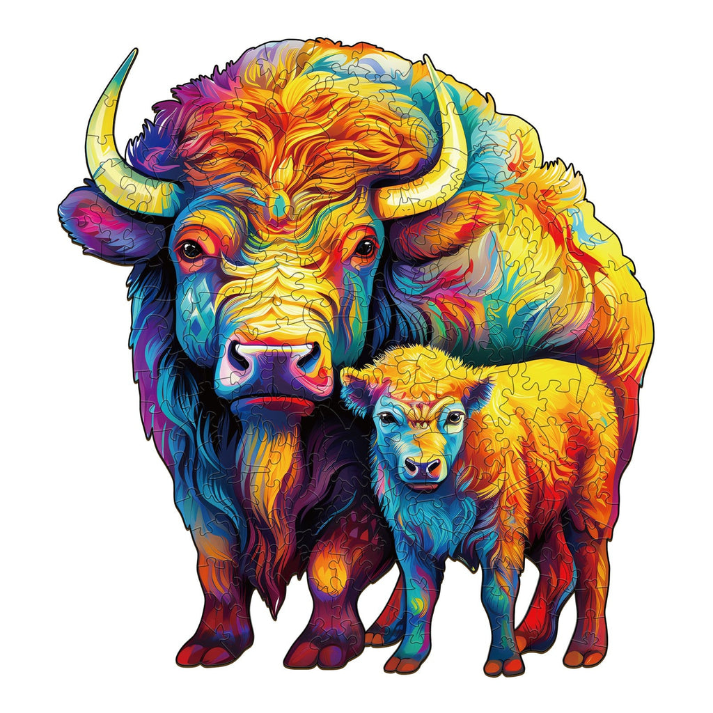 Family American Bison Wooden Jigsaw Puzzle