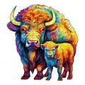 Family American Bison Wooden Jigsaw Puzzle