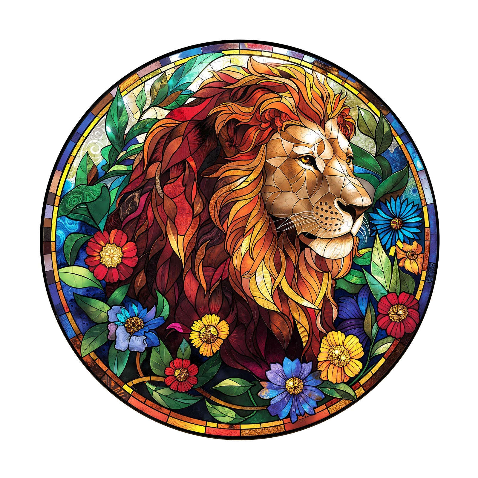 Stained Glass Lion Wooden Jigsaw Puzzle