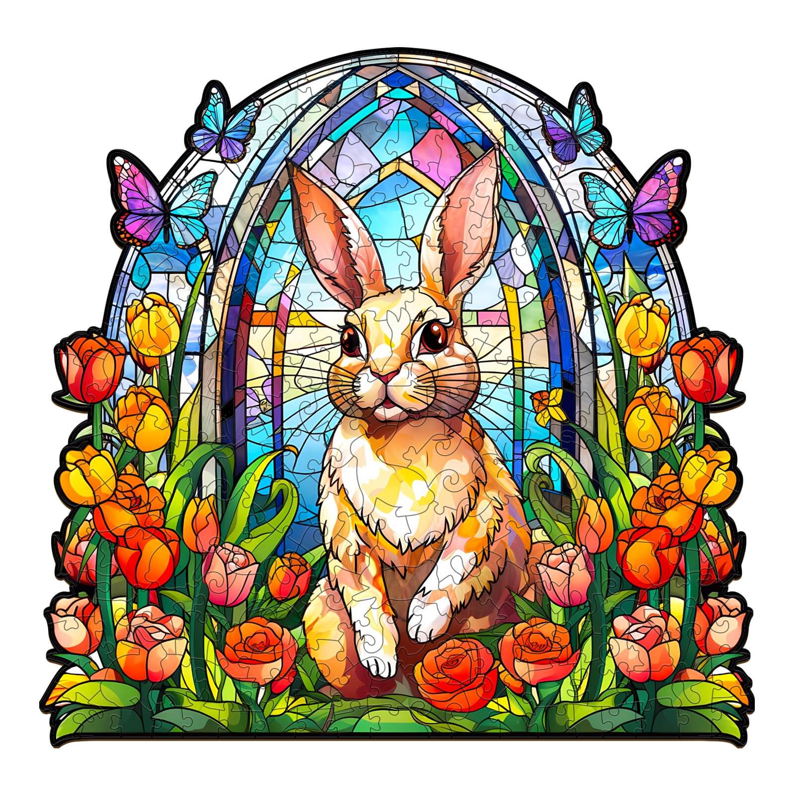 Stained Glass Rabbit Wooden Jigsaw Puzzle