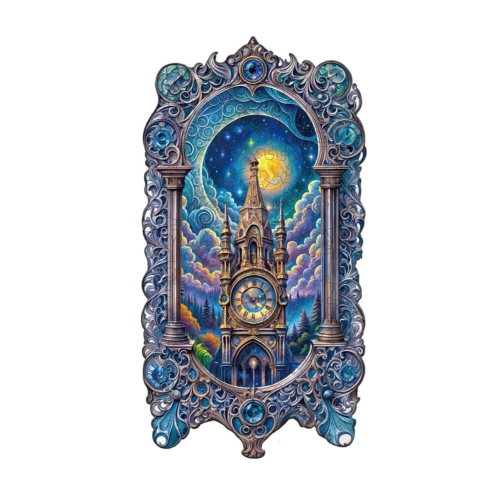 Moonlit clock tower Wooden Jigsaw Puzzle