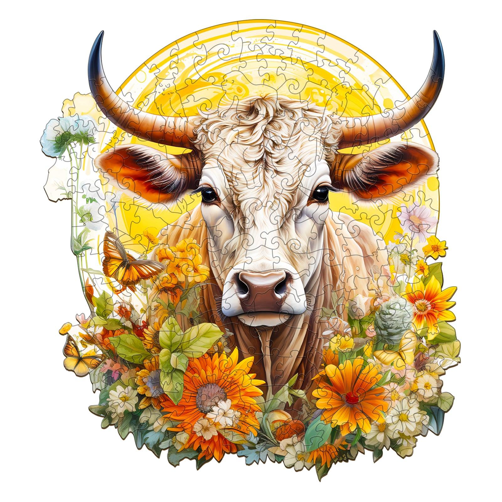 Cow and Flower Wooden Jigsaw Puzzle