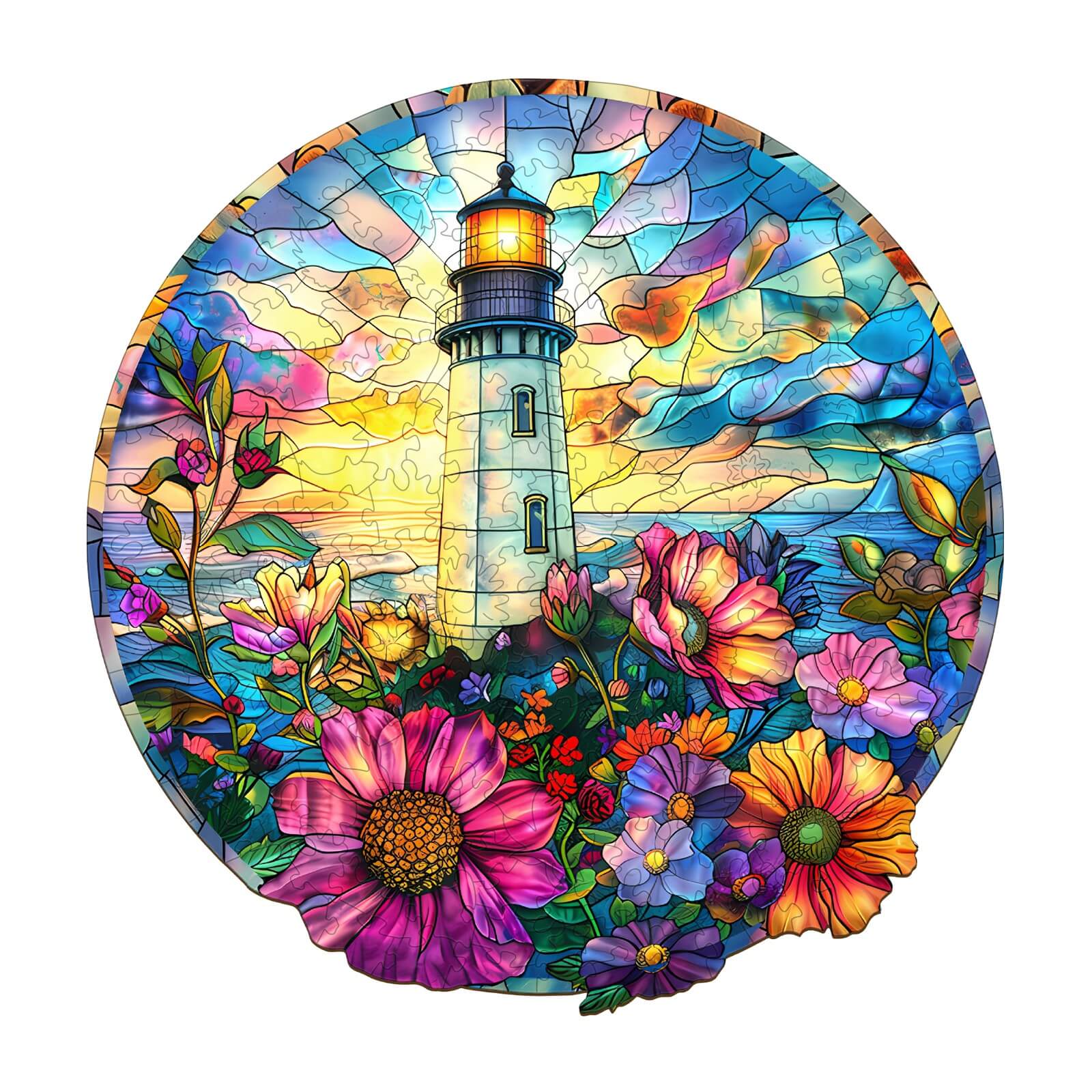 Stained Glass Lighthouse Wooden Jigsaw Puzzle