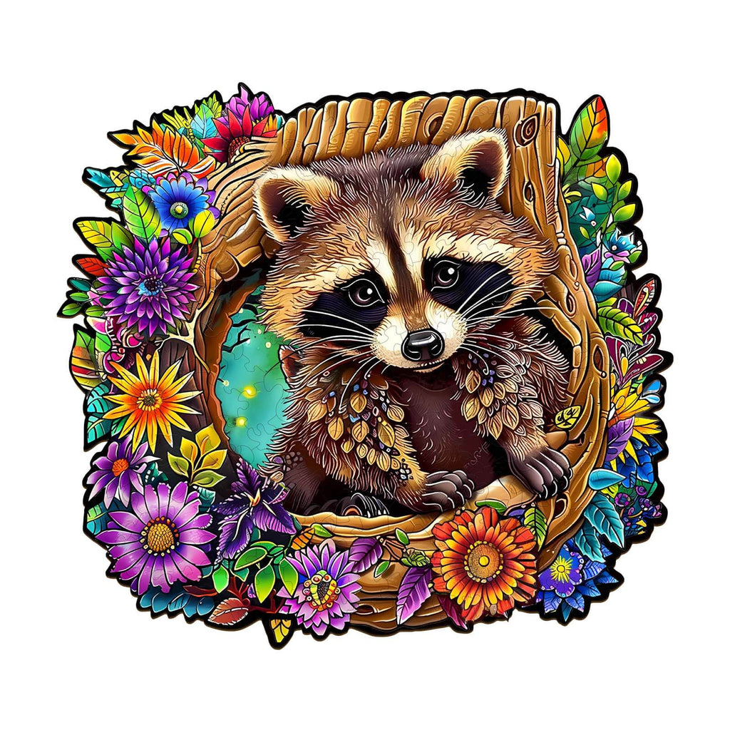 Raccoon's Secret Tree Den Wooden Jigsaw Puzzle
