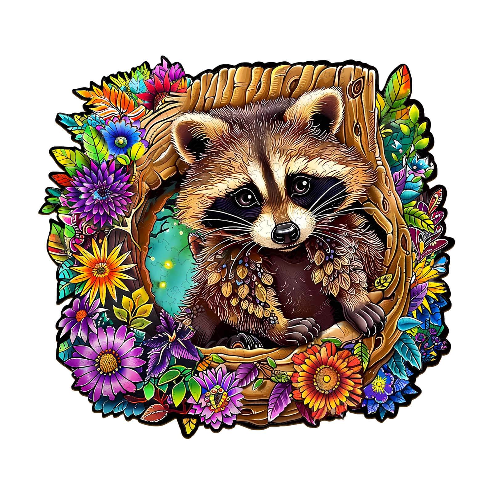 Raccoon's Secret Tree Den Wooden Jigsaw Puzzle