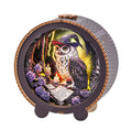 Owl Wizard Kit 3D wooden puzzle night light featuring a whimsical owl in a wizard hat surrounded by candles and roses.