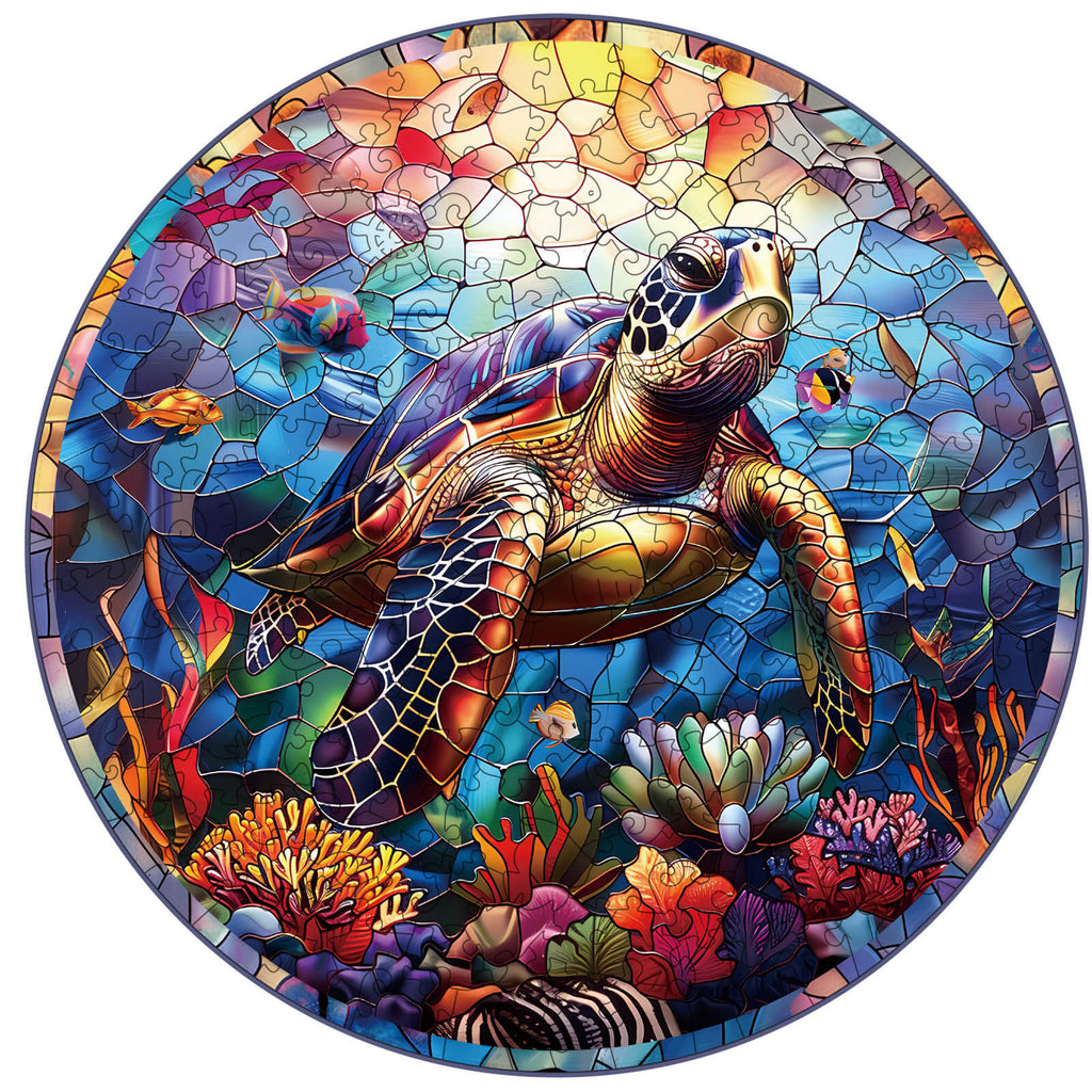 Stained Glass Turtle Wooden Jigsaw Puzzle
