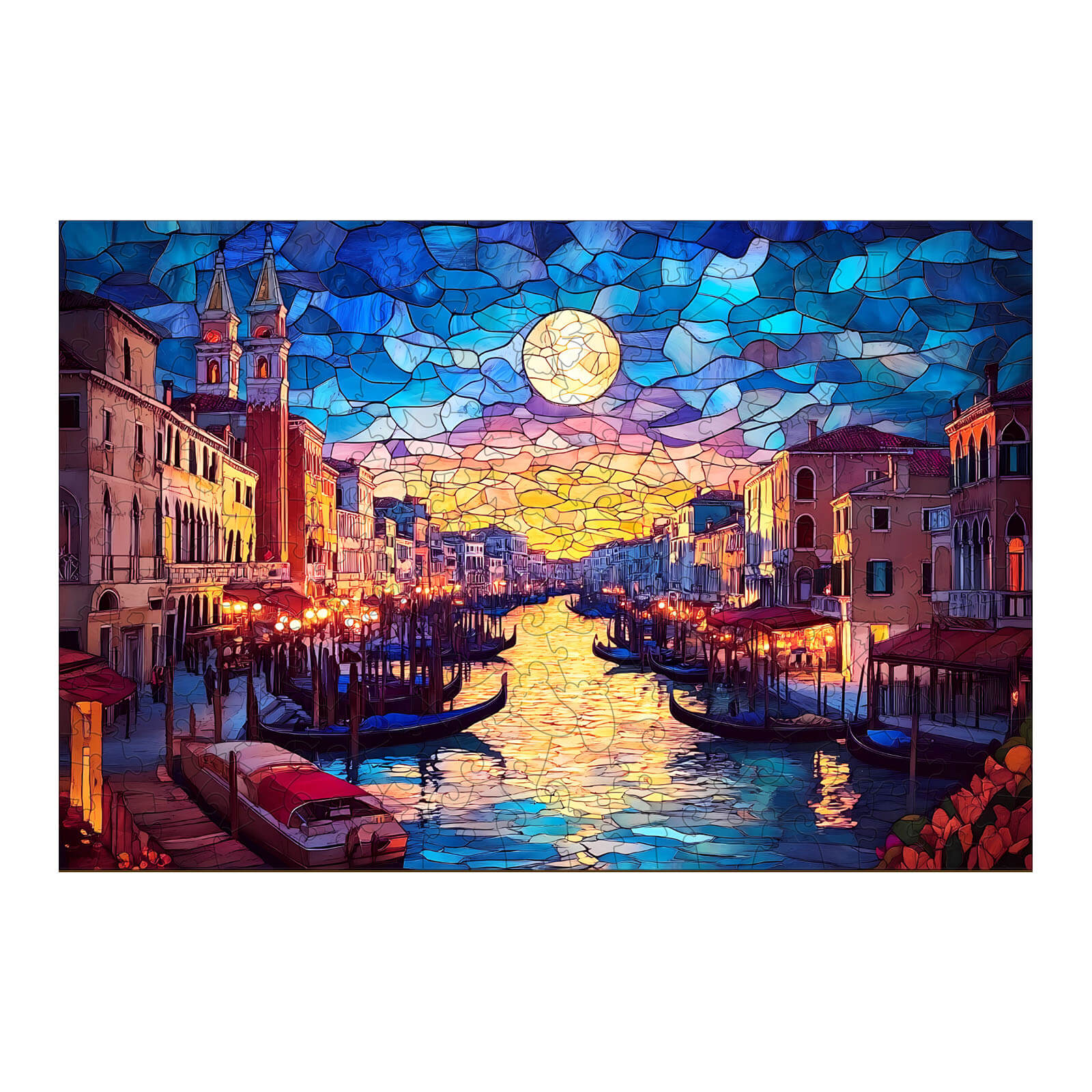 Stained Glass Starry Night Wooden Jigsaw Puzzle