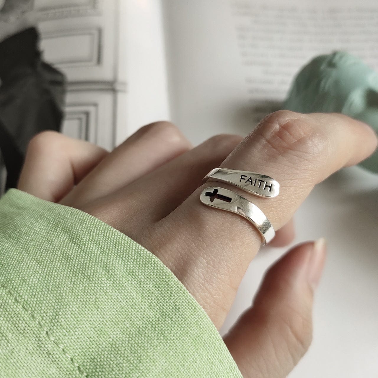 "FAITH" Adjustable Christian Ring in 925 Sterling Silver