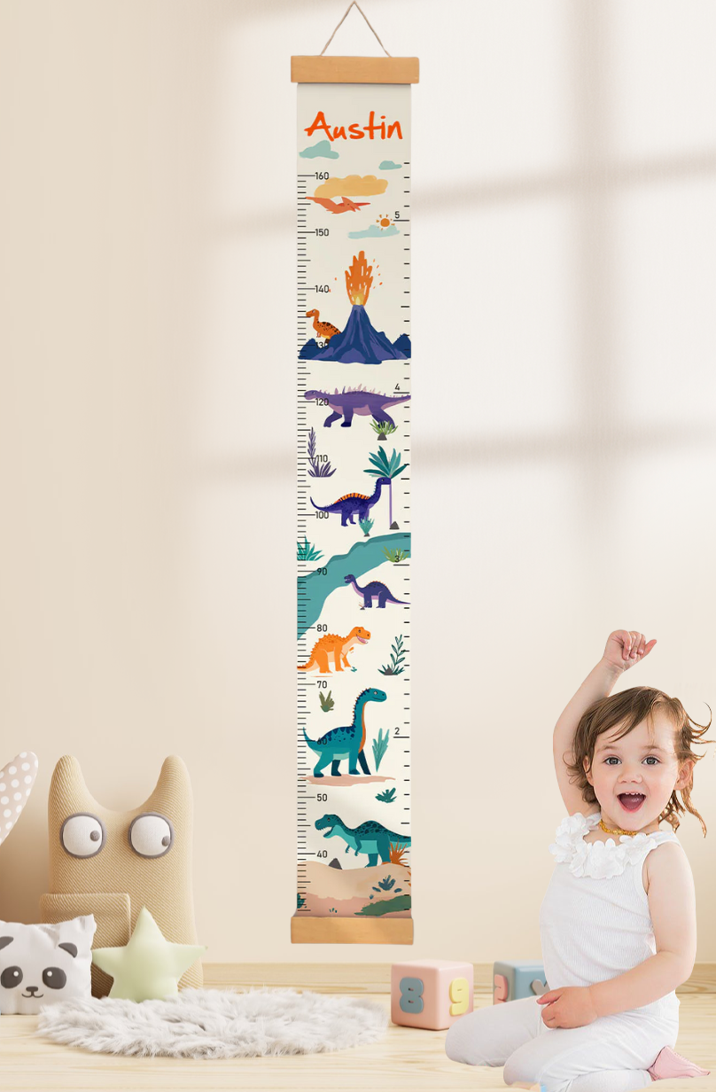 Personalized Dinosaur Adventure Hanging Canvas Height Ruler