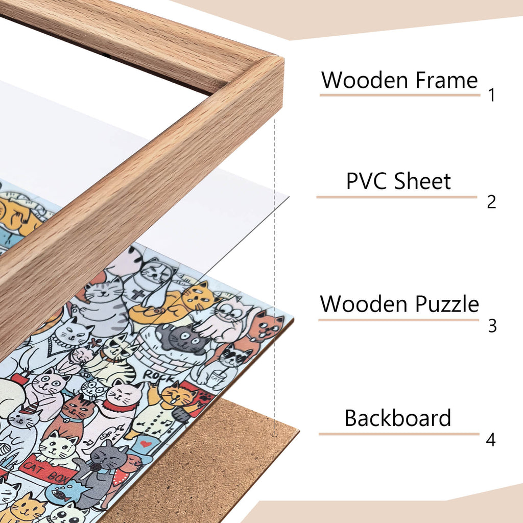 175 Pcs Morandi-Colored Cute Cat Shaped Square Wooden Jigsaw Puzzle