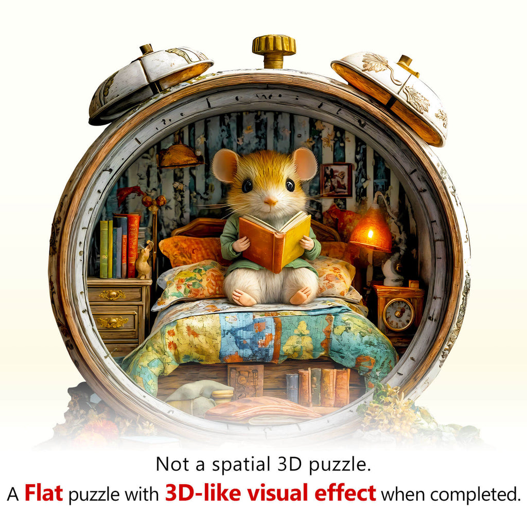 Alarm clock mouse Wooden Jigsaw Puzzle