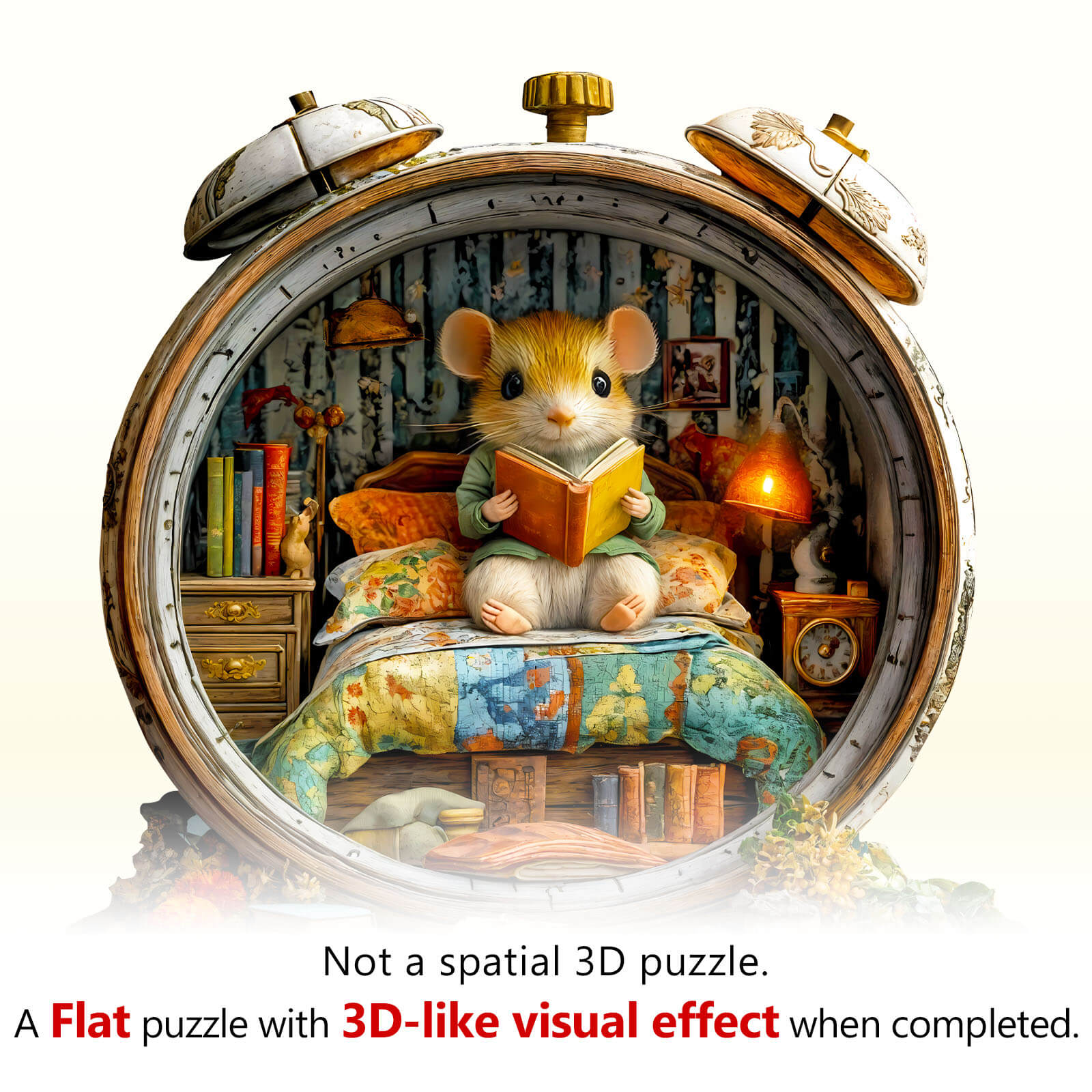 Alarm clock mouse Wooden Jigsaw Puzzle