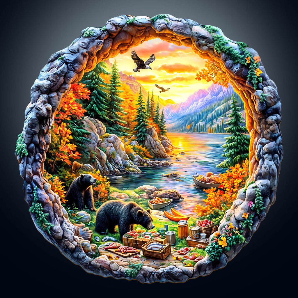 3D Picnic by the lake Wooden Jigsaw Puzzle