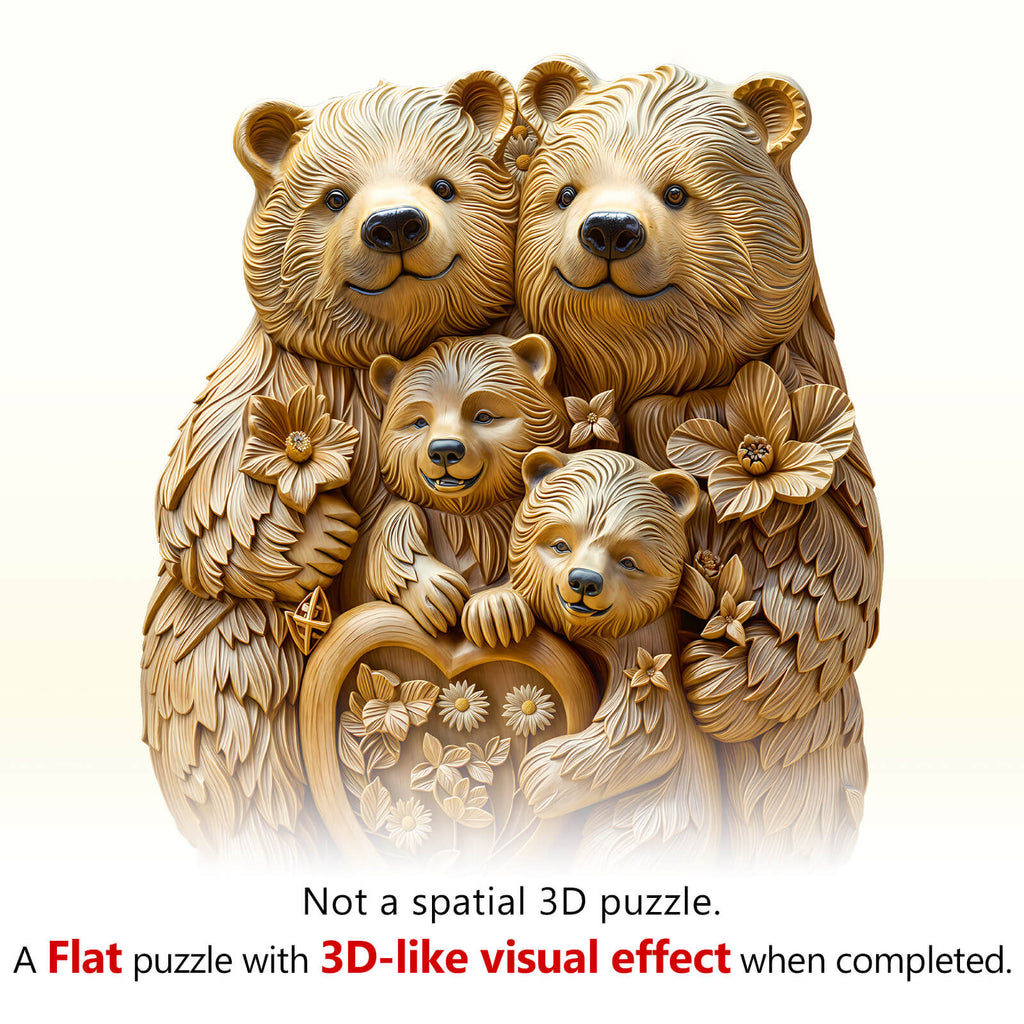 Woodcarve bear family Wooden Jigsaw Puzzle