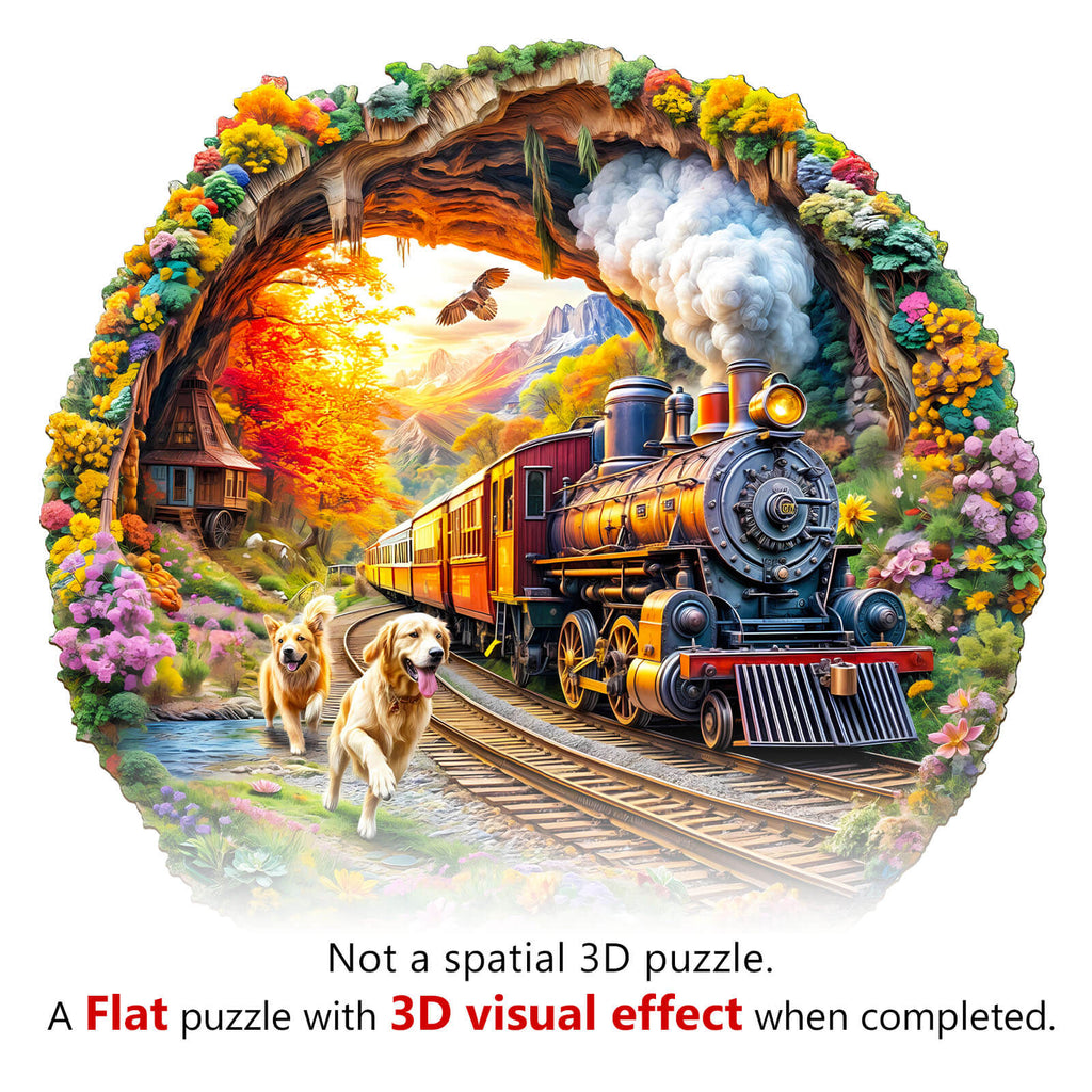 3D Racing the Train-2 Wooden Jigsaw Puzzle