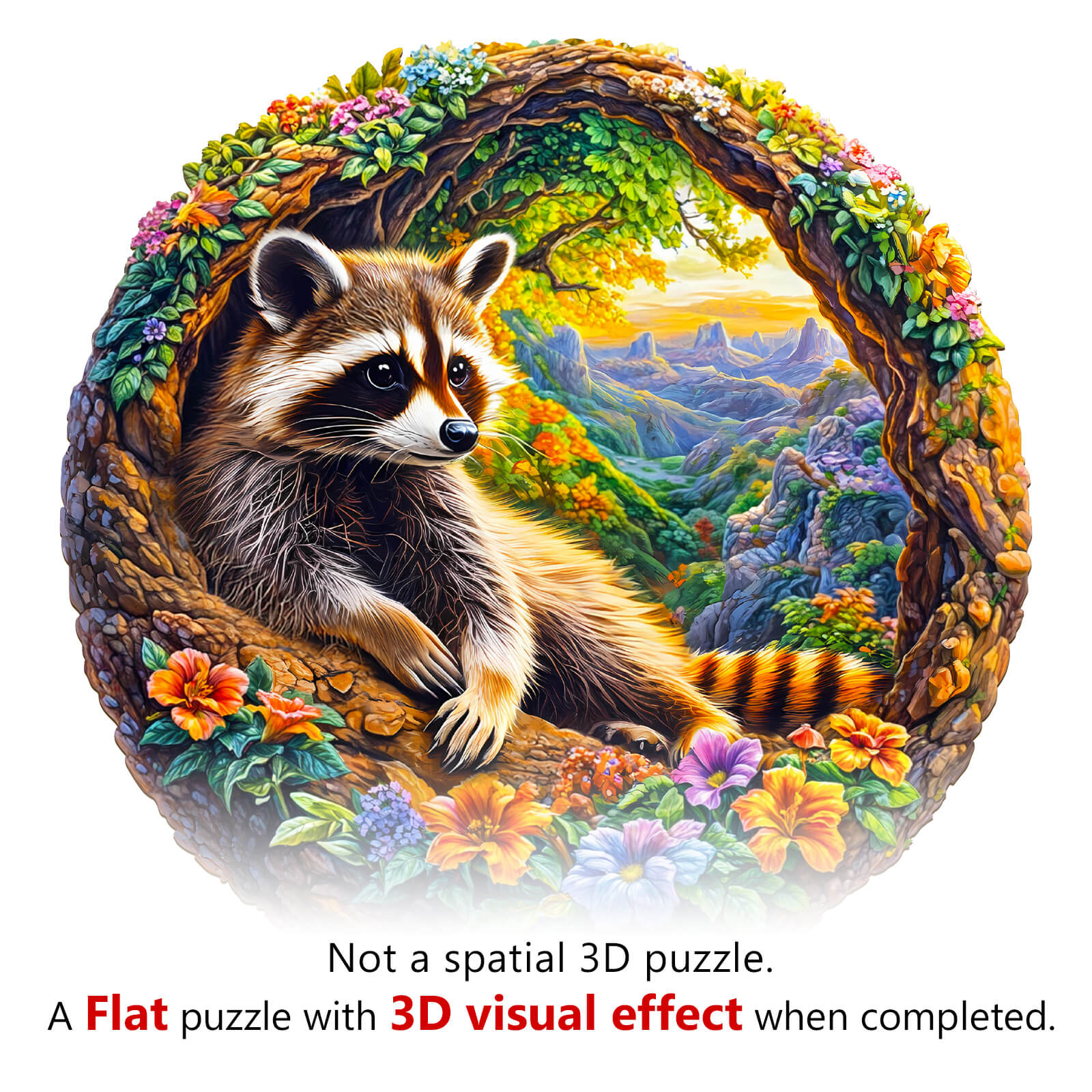 3D Raccoon Bliss Wooden Jigsaw Puzzle