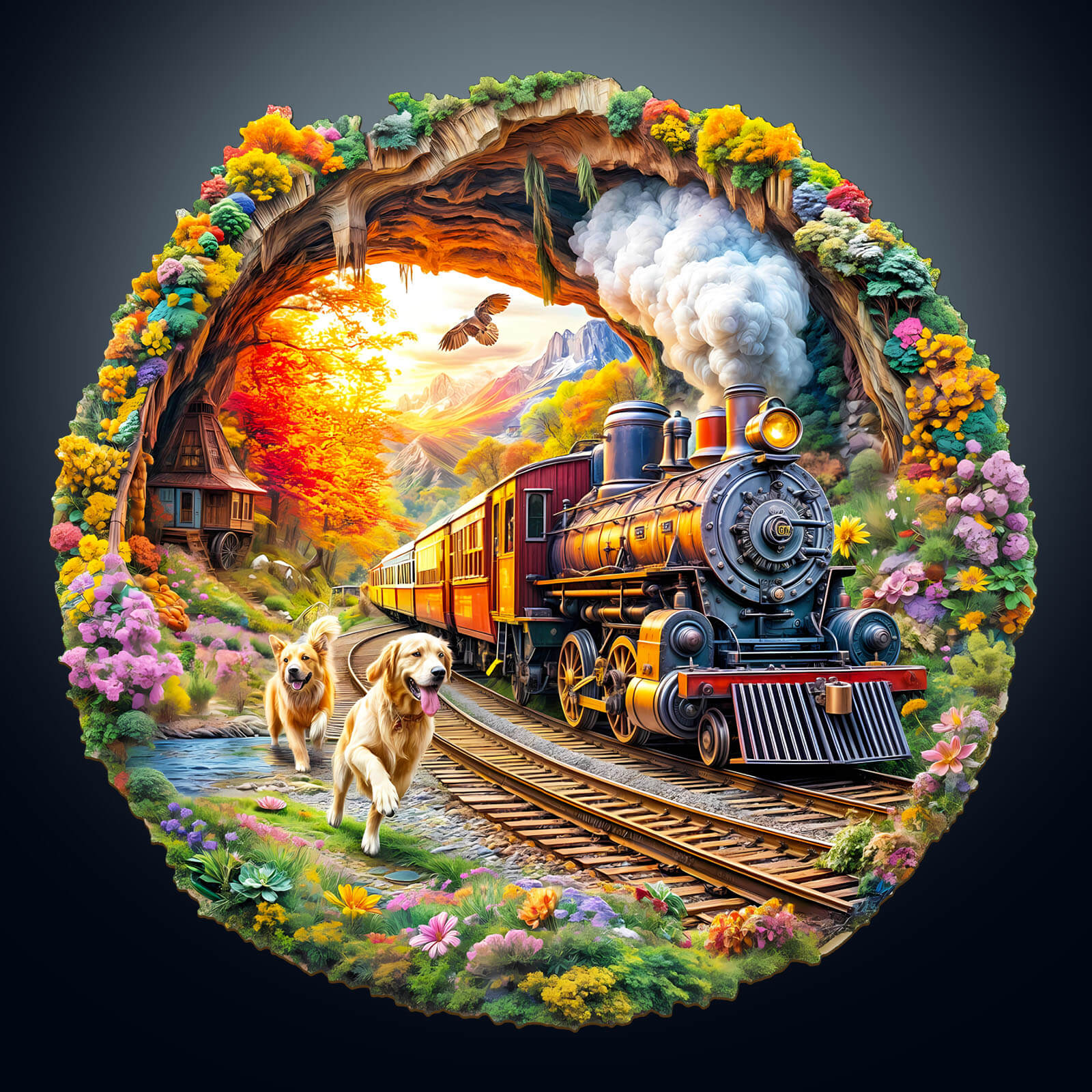 3D Racing the Train-2 Wooden Jigsaw Puzzle