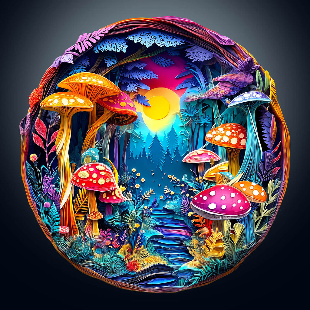 3D Colorful Paper Sculpture Mushroom Wooden Jigsaw Puzzle