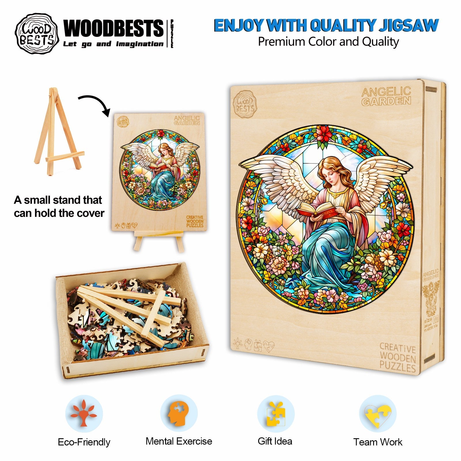 Angelic Garden wooden jigsaw puzzle with high-quality design, perfect for mental exercise and teamwork activities.