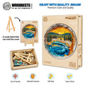3D Volcano Heart Wooden Jigsaw Puzzle with vibrant colors, eco-friendly pieces, and a small stand for display.