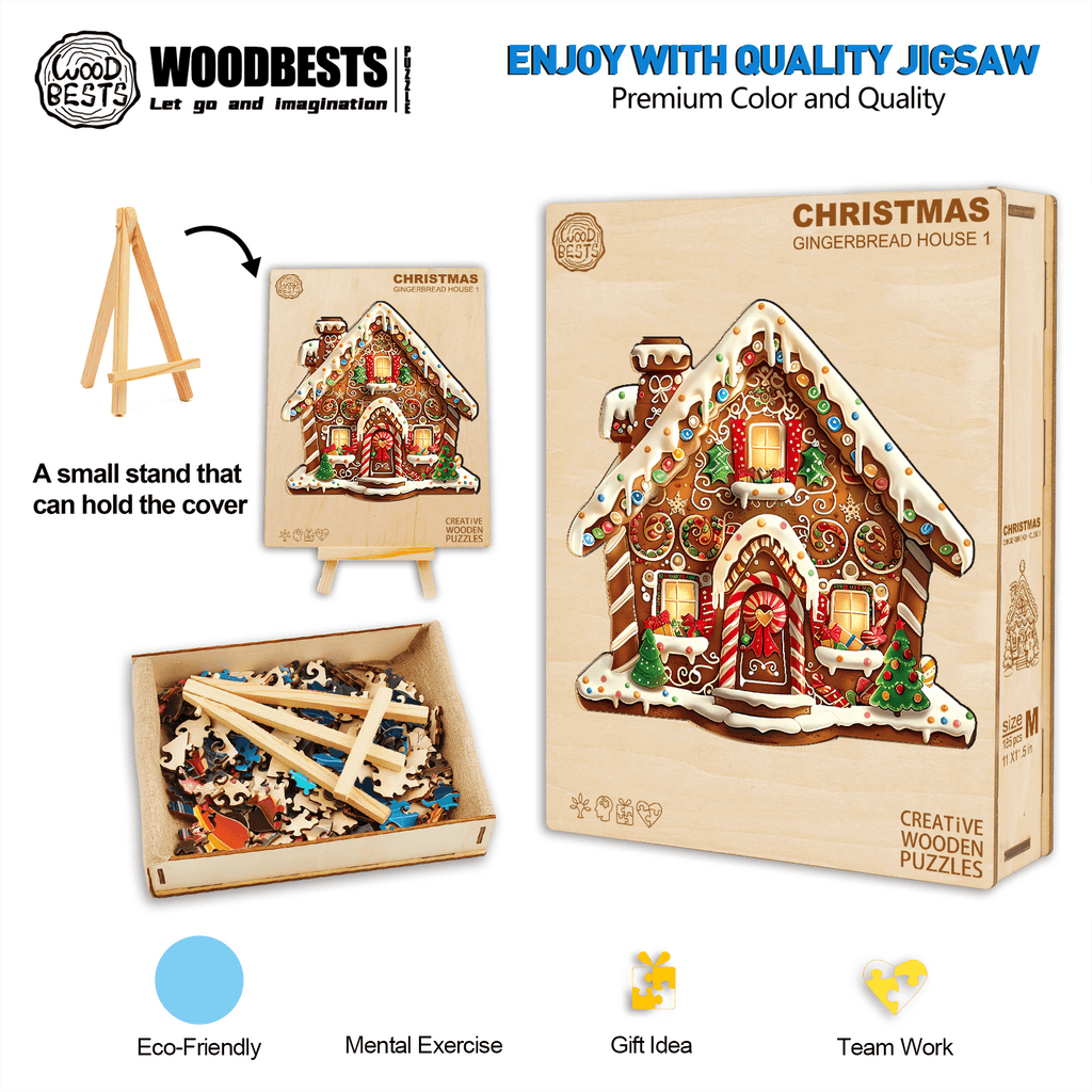 Christmas Gingerbread House-1 wooden jigsaw puzzle, eco-friendly, perfect for mental exercise and teamwork.