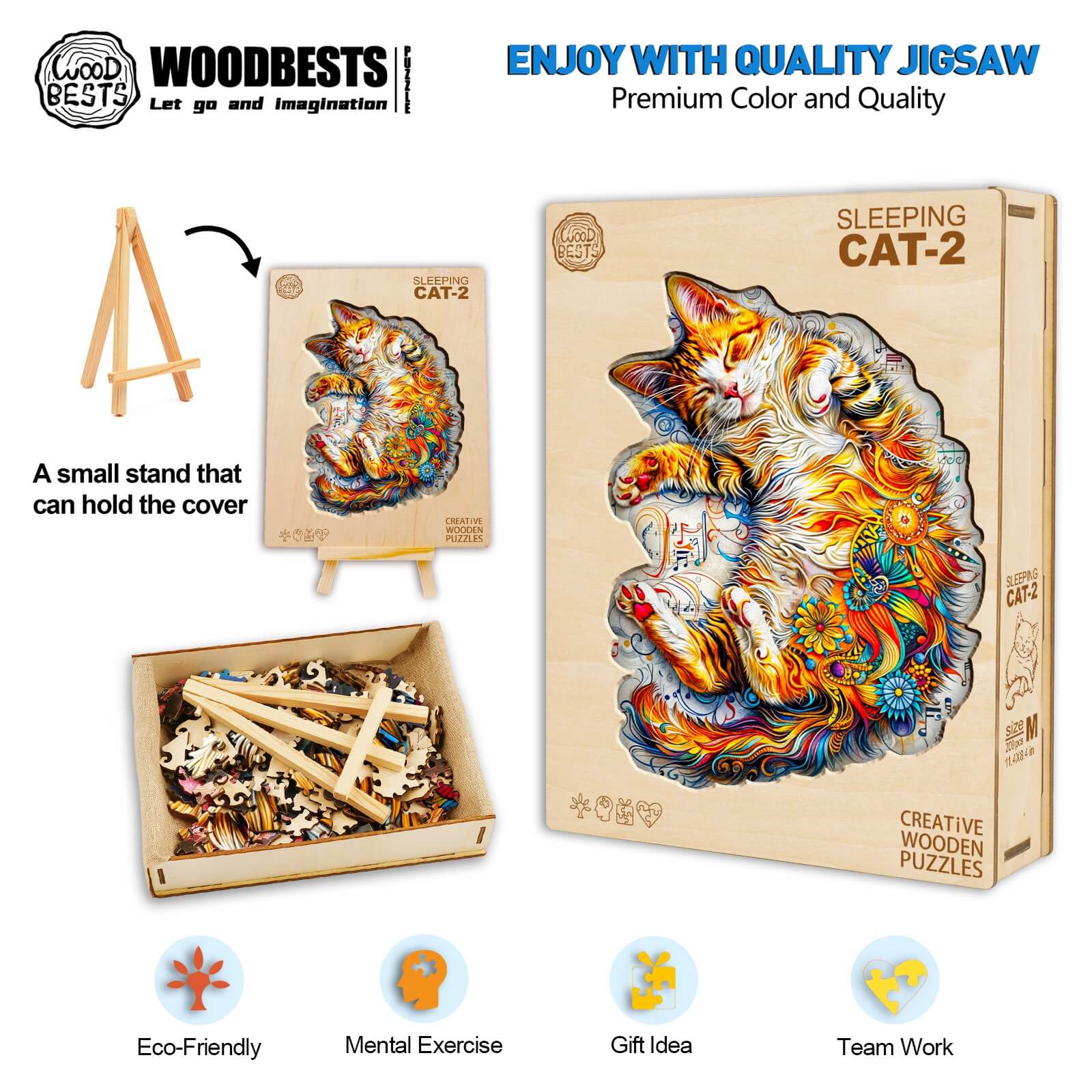 Sleeping Cat-2 Wooden Jigsaw Puzzle featuring vibrant colors and eco-friendly materials for mental exercise and fun.
