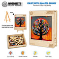 Unfold jigsaw puzzle by Shirin Moarefi, showcasing vibrant tree art, eco-friendly design, and quality craftsmanship.