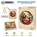 Custom Christmas Golden Retriever wooden jigsaw puzzle with dog's name, eco-friendly, perfect gift idea for pet lovers.