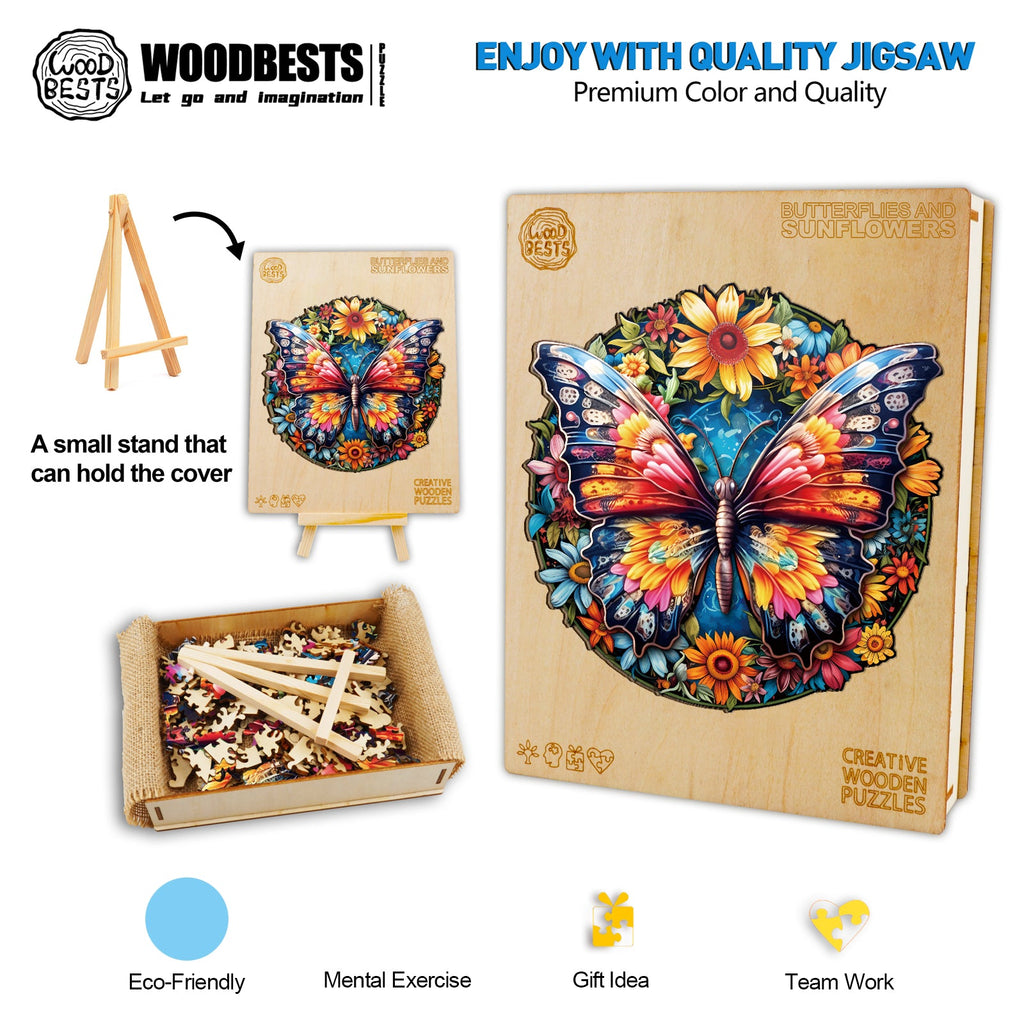 Butterflies And Sunflowers Wooden Jigsaw Puzzle