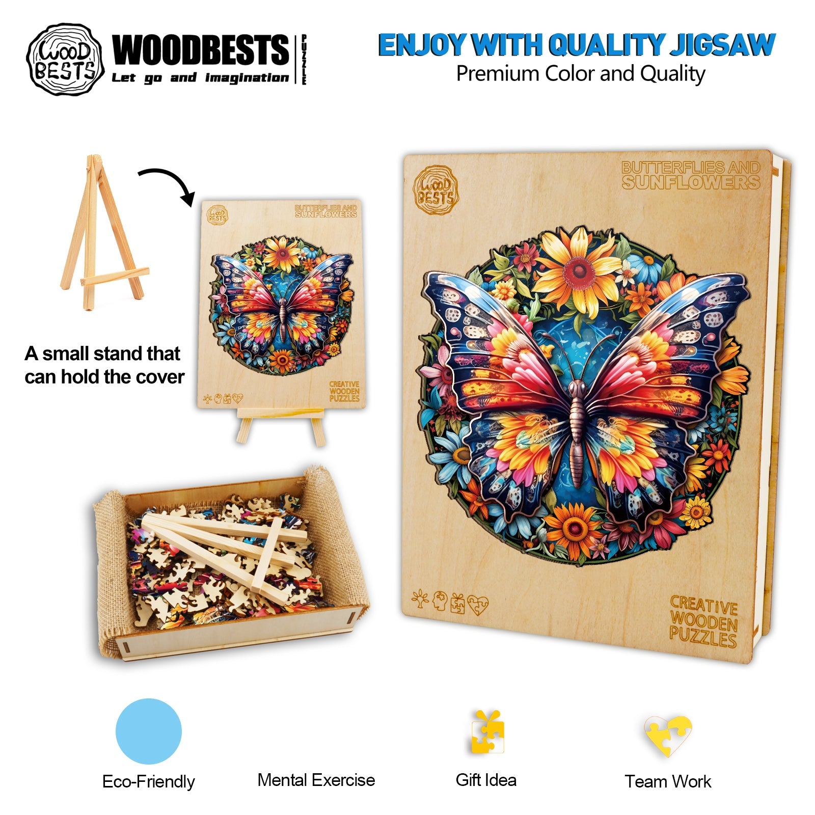 Butterflies And Sunflowers Wooden Jigsaw Puzzle