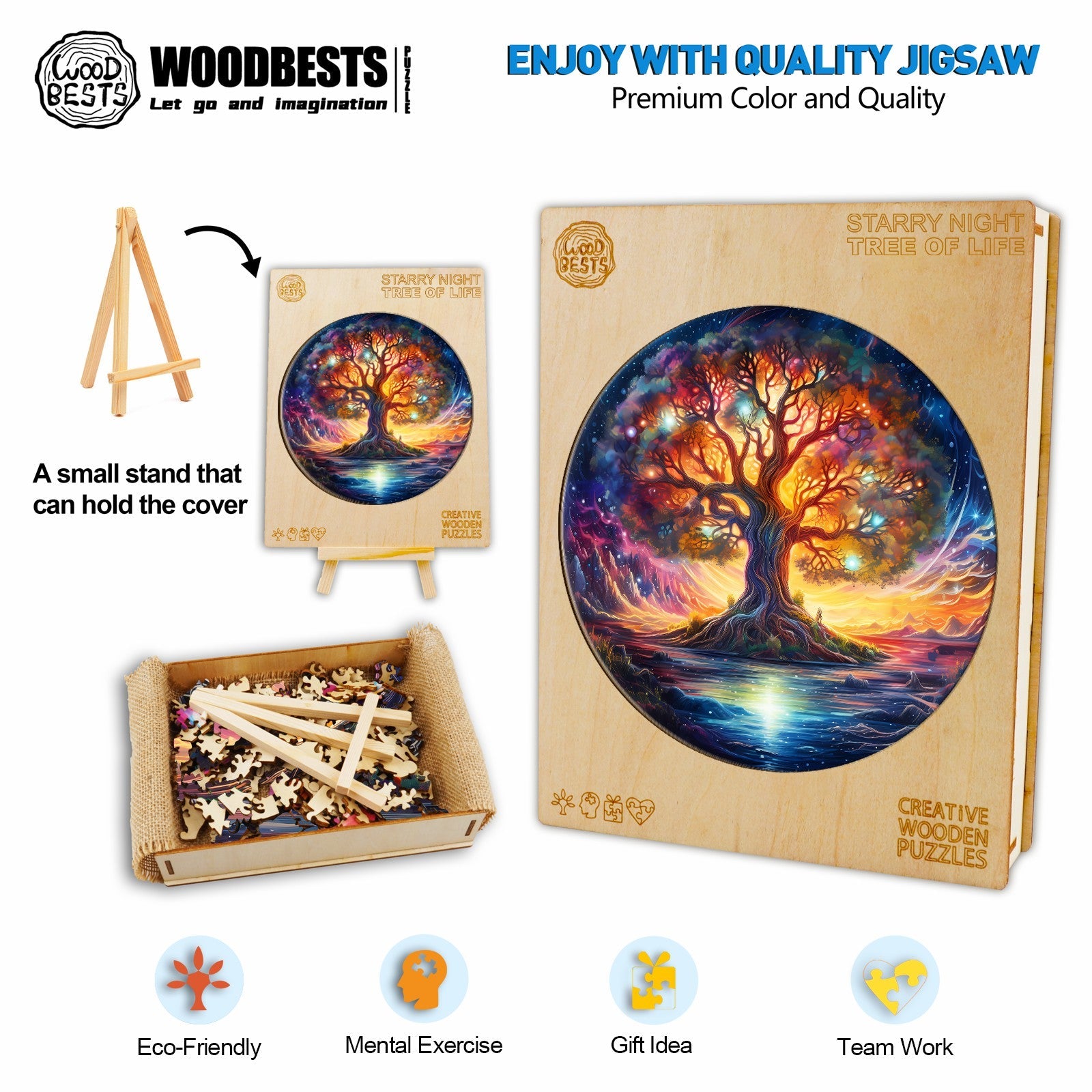 Starry Night Tree of Life Wooden Jigsaw Puzzle