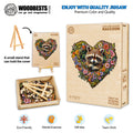 Natureverse Raccoon wooden jigsaw puzzle featuring vibrant colors and flowers, promoting focus and teamwork.