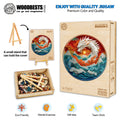 3D Colorful Dragon-2 wooden jigsaw puzzle with pieces, small stand, and vibrant design for mental exercise and teamwork.