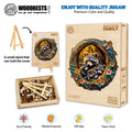 Raccoon Family wooden jigsaw puzzle with vibrant colors, perfect for mental exercise and family fun.