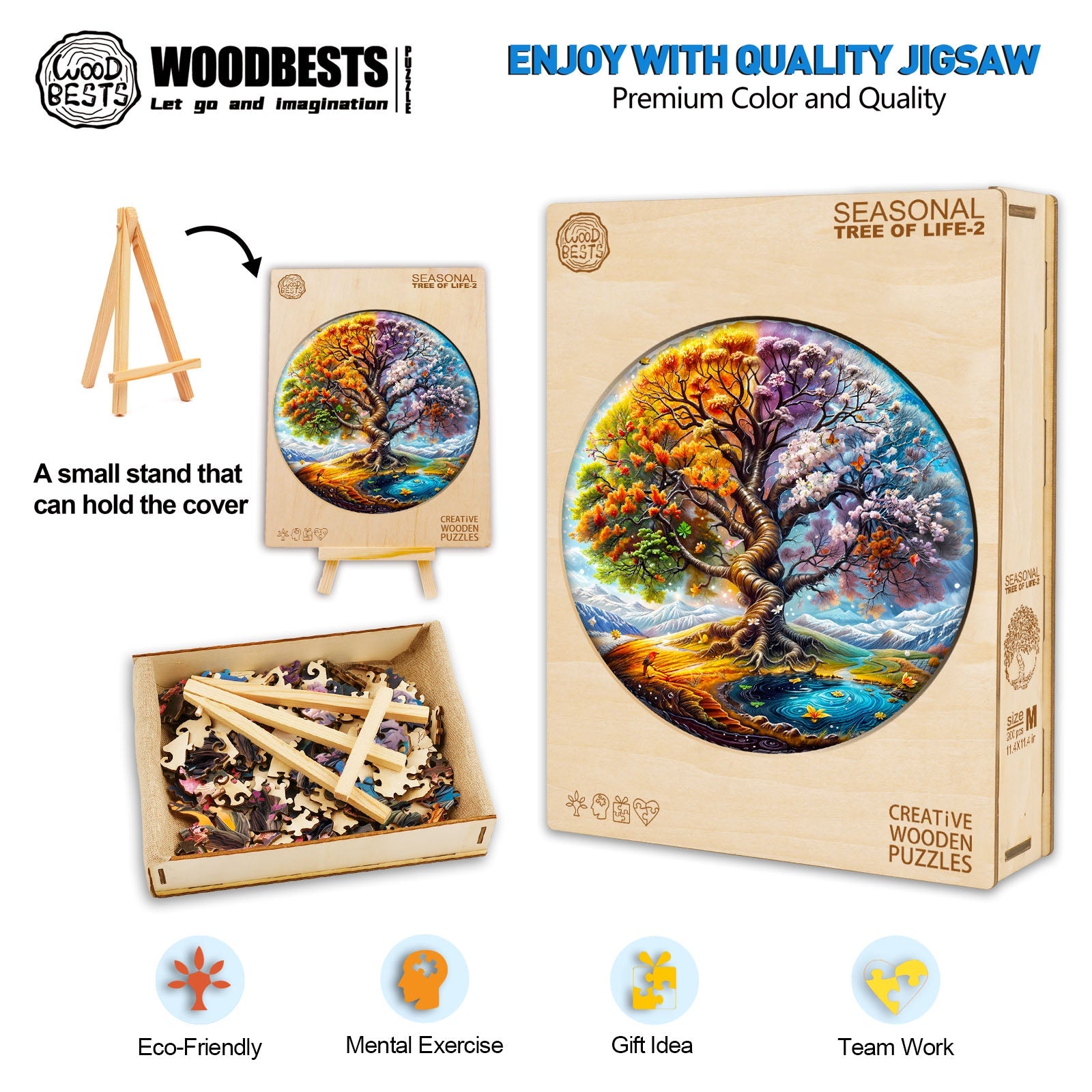 Seasonal Tree of Life-2 wooden jigsaw puzzle, eco-friendly, promotes mental exercise, perfect gift idea, enhances teamwork.