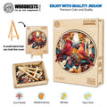 Autumn Cardinal Wooden Jigsaw Puzzle with vibrant colors and stand for enhanced focus and mental exercise.