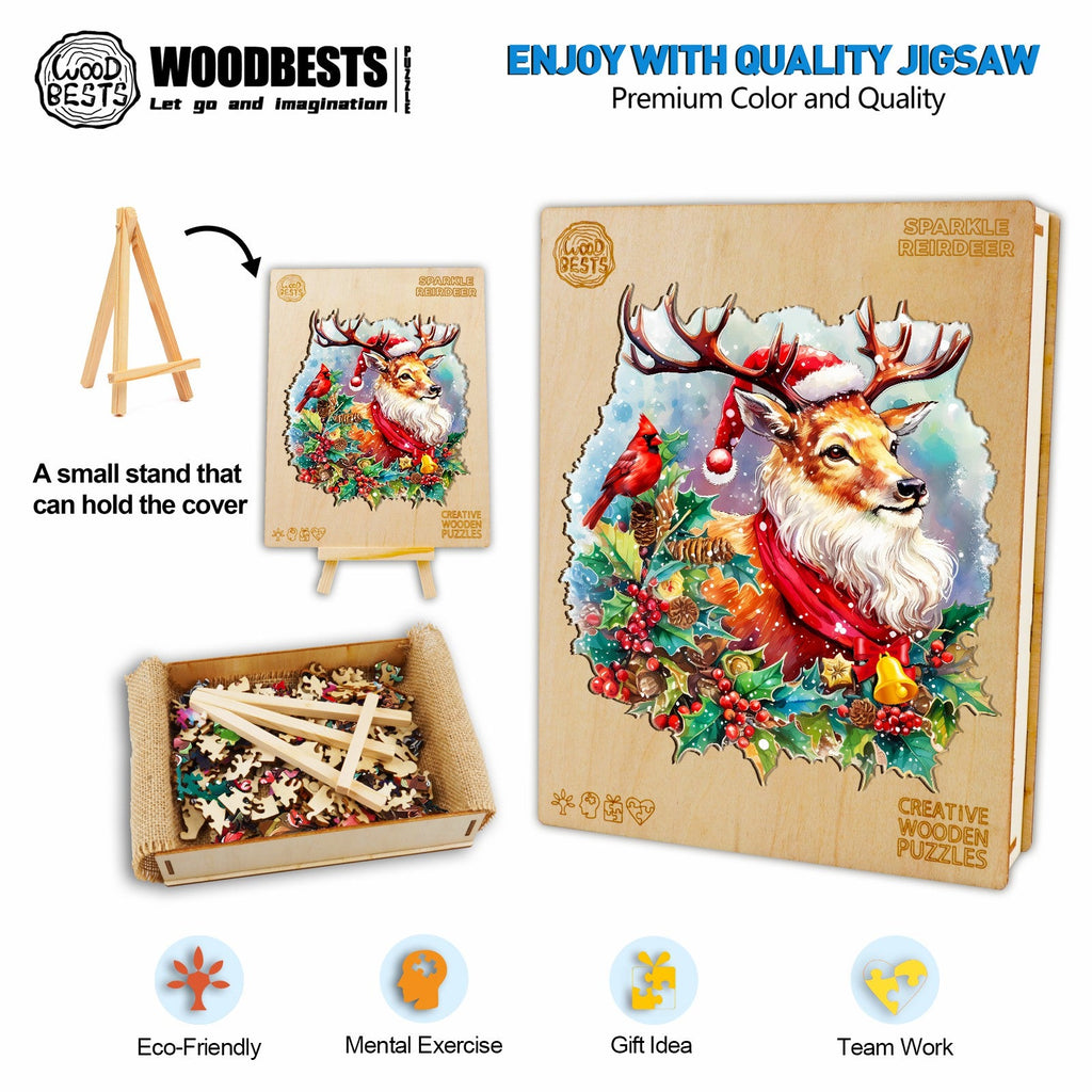 Sparkle Reindeer Wooden Jigsaw Puzzle
