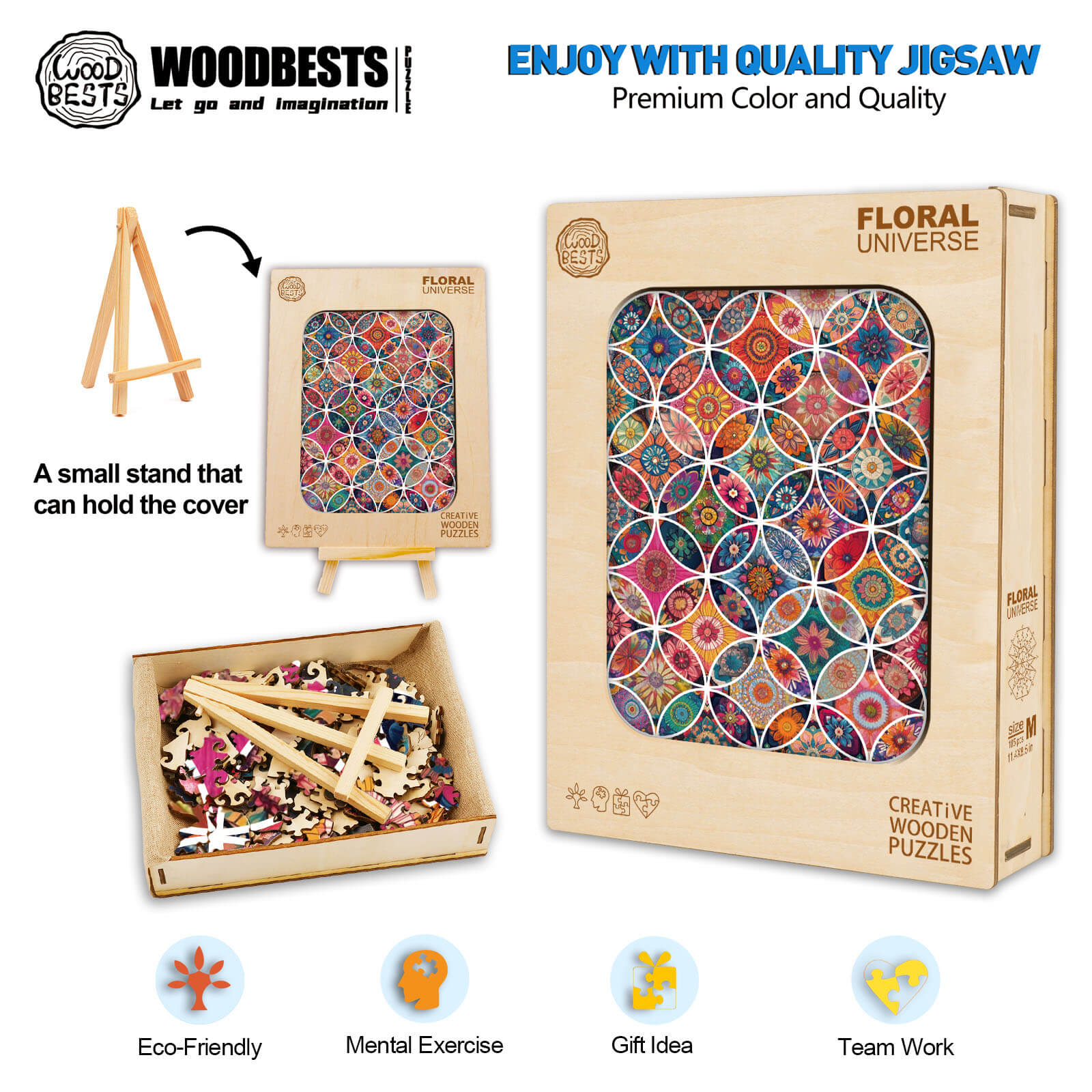 Floral Universe Wooden Jigsaw Puzzle with eco-friendly materials, designed for mental exercise and teamwork.