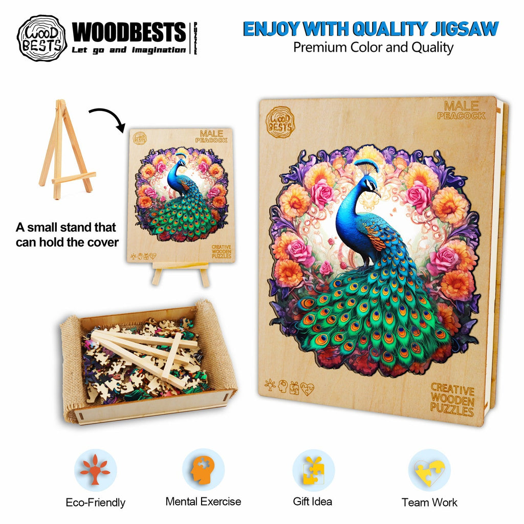 Male Peacock Wooden Jigsaw Puzzle
