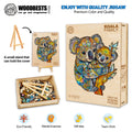 Koala Family Wooden Jigsaw Puzzle showcasing vibrant colors, eco-friendly materials, and a perfect gift idea.