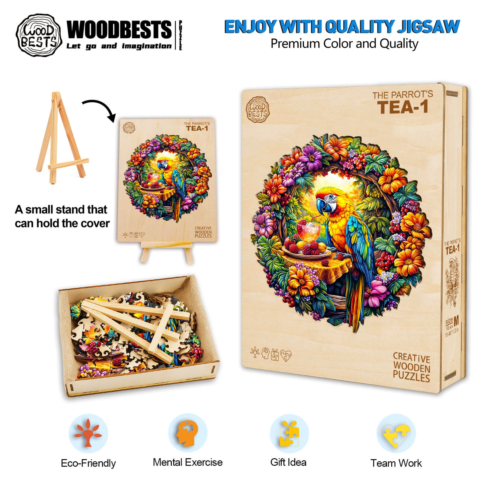 The Parrot's Tea-1 wooden jigsaw puzzle, colorful design, eco-friendly, perfect for mental exercise and teamwork.